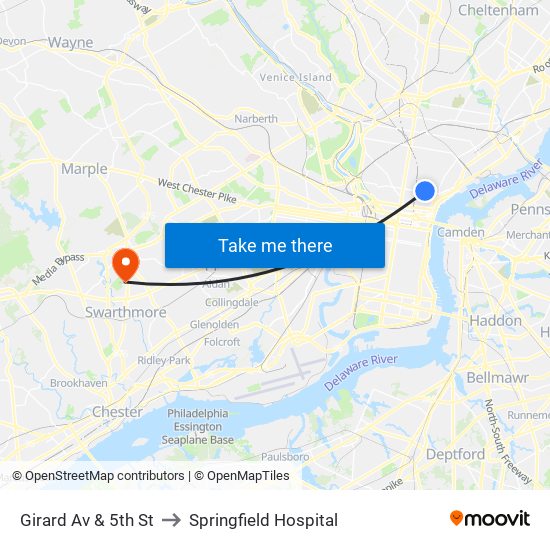 Girard Av & 5th St to Springfield Hospital map