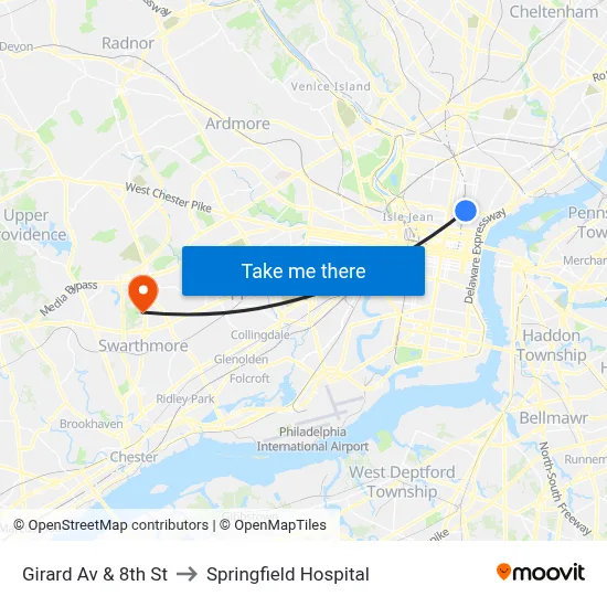 Girard Av & 8th St to Springfield Hospital map