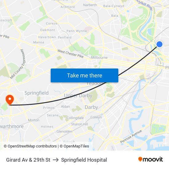 Girard Av & 29th St to Springfield Hospital map