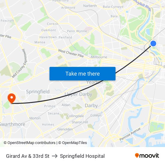 Girard Av & 33rd St to Springfield Hospital map