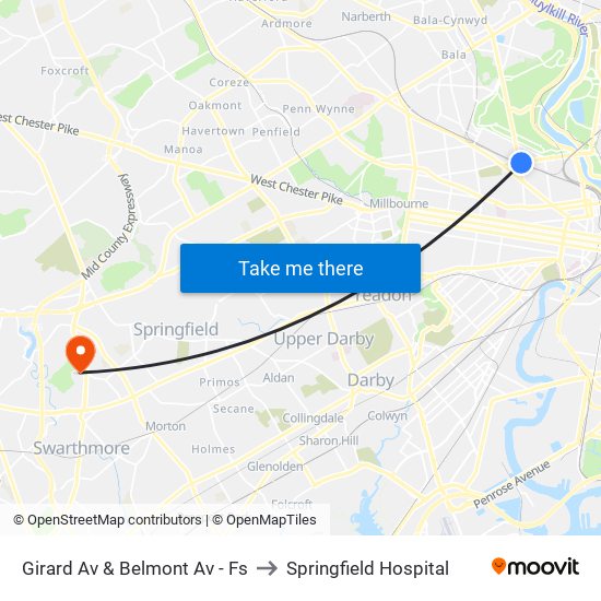 Girard Av & Belmont Av - Fs to Springfield Hospital map