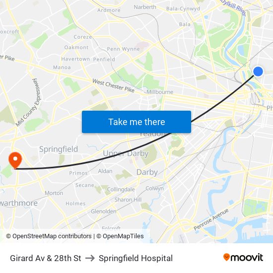 Girard Av & 28th St to Springfield Hospital map