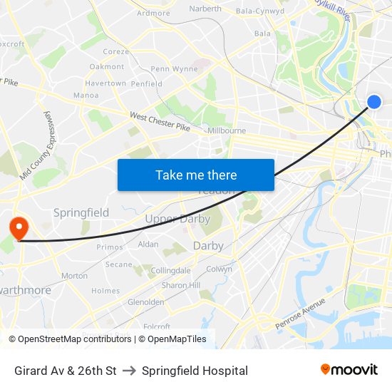 Girard Av & 26th St to Springfield Hospital map