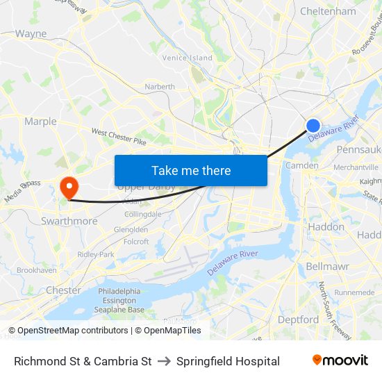 Richmond St & Cambria St to Springfield Hospital map