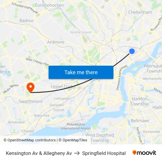 Kensington Av & Allegheny Av to Springfield Hospital map