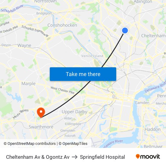 Cheltenham Av & Ogontz Av to Springfield Hospital map