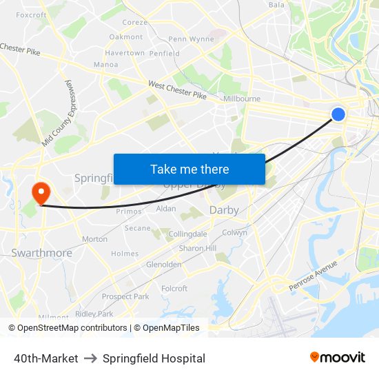 40th-Market to Springfield Hospital map