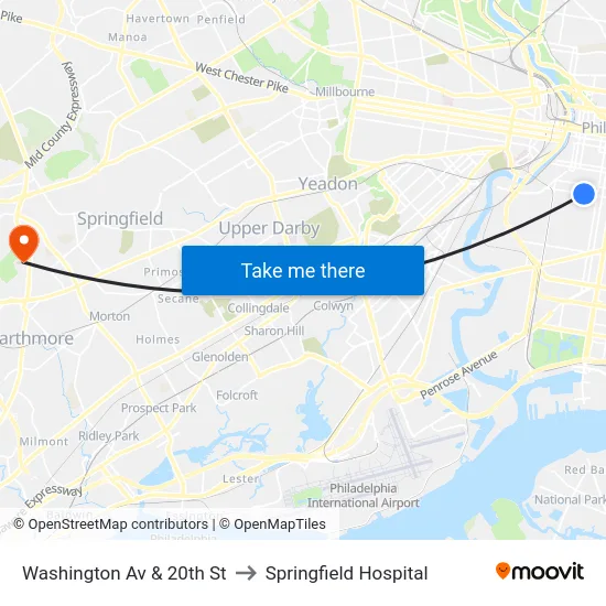 Washington Av & 20th St to Springfield Hospital map