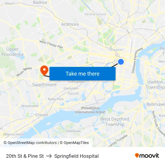 20th St & Pine St to Springfield Hospital map