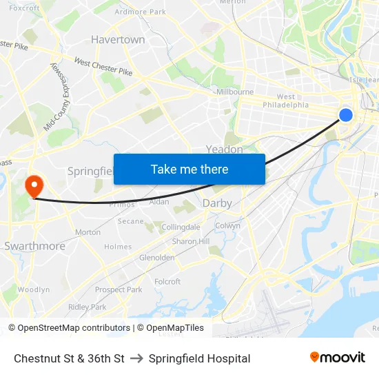 Chestnut St & 36th St to Springfield Hospital map
