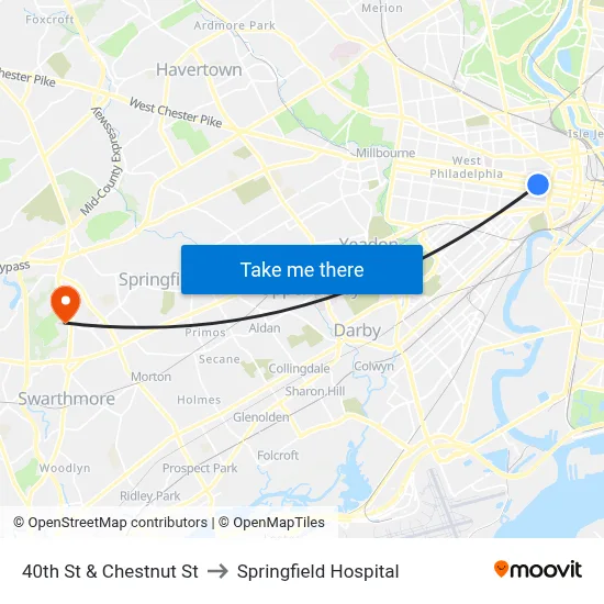 40th St & Chestnut St to Springfield Hospital map