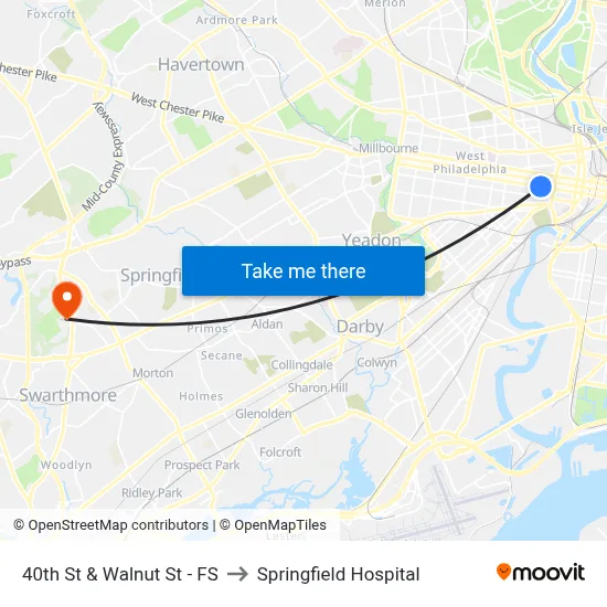 40th St & Walnut St - FS to Springfield Hospital map