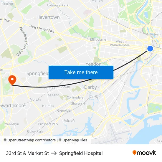 33rd St & Market St to Springfield Hospital map