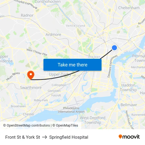 Front St & York St to Springfield Hospital map