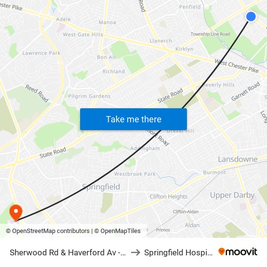 Sherwood Rd & Haverford Av - Fs to Springfield Hospital map