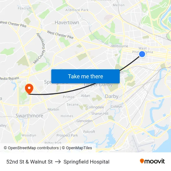 52nd St & Walnut St to Springfield Hospital map