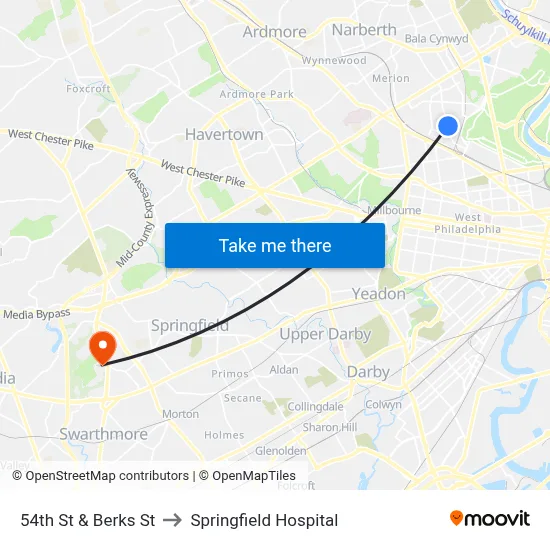 54th St & Berks St to Springfield Hospital map