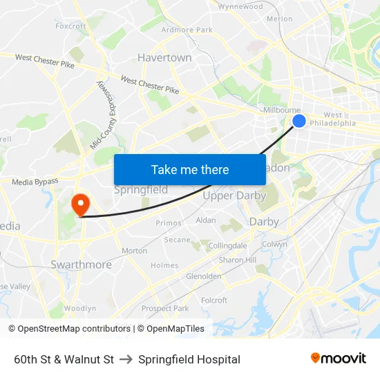 60th St & Walnut St to Springfield Hospital map