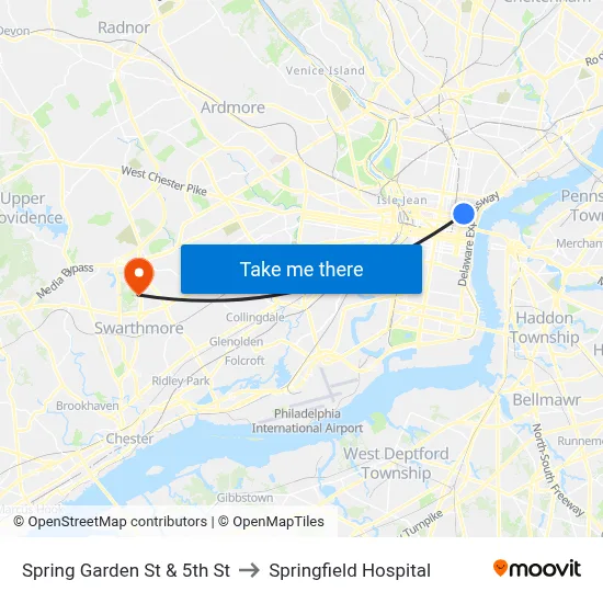 Spring Garden St & 5th St to Springfield Hospital map
