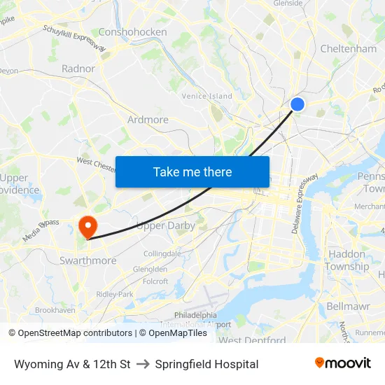 Wyoming Av & 12th St to Springfield Hospital map