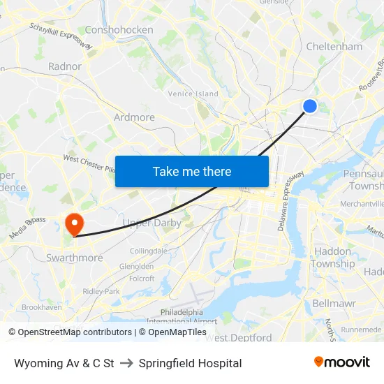 Wyoming Av & C St to Springfield Hospital map