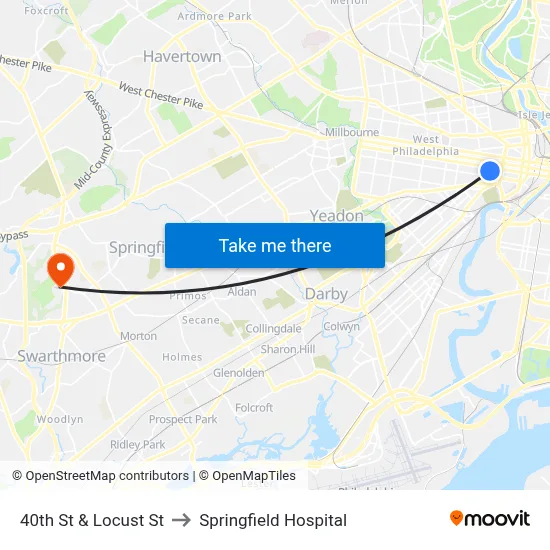 40th St & Locust St to Springfield Hospital map