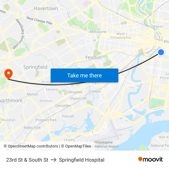 23rd St & South St to Springfield Hospital map