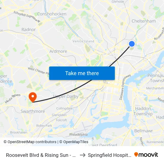 Roosevelt Blvd & Rising Sun - Fs to Springfield Hospital map