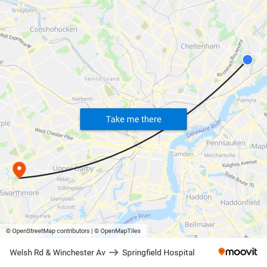 Welsh Rd & Winchester Av to Springfield Hospital map