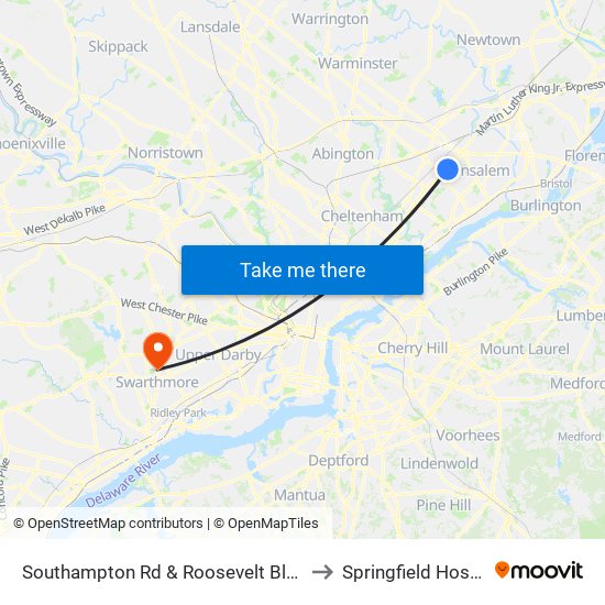 Southampton Rd & Roosevelt Blvd - FS to Springfield Hospital map
