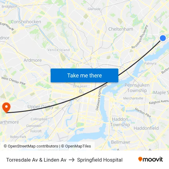 Torresdale Av & Linden Av to Springfield Hospital map