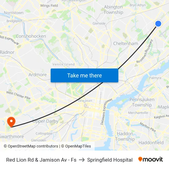 Red Lion Rd & Jamison Av - Fs to Springfield Hospital map