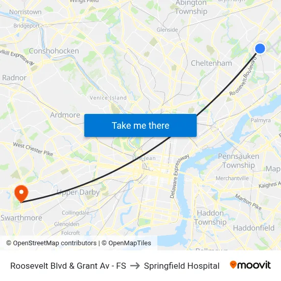 Roosevelt Blvd & Grant Av - FS to Springfield Hospital map