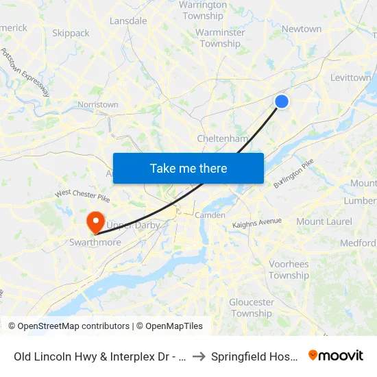 Old Lincoln Hwy & Interplex Dr - Mbfs to Springfield Hospital map