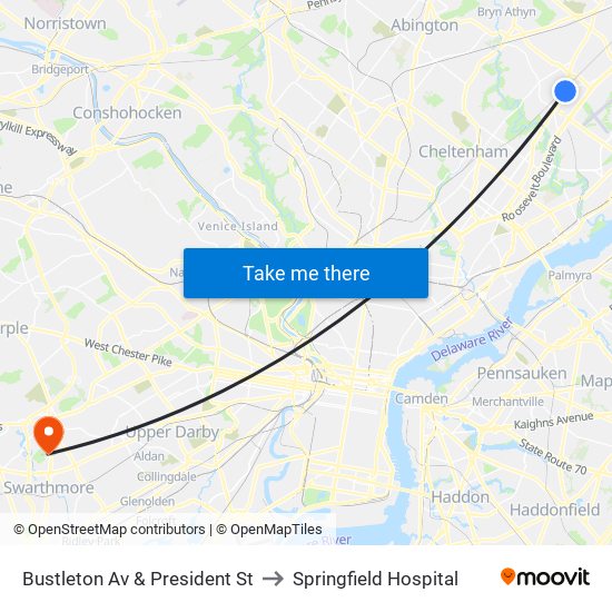 Bustleton Av & President St to Springfield Hospital map