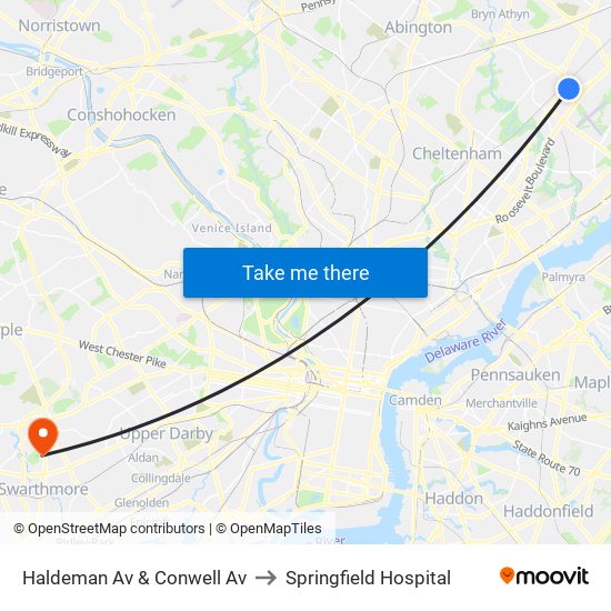 Haldeman Av & Conwell Av to Springfield Hospital map