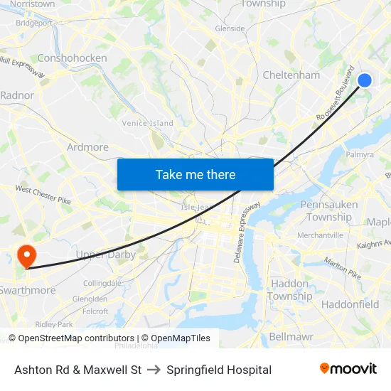 Ashton Rd & Maxwell St to Springfield Hospital map