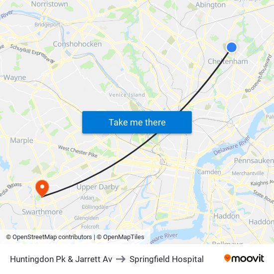 Huntingdon Pk & Jarrett Av to Springfield Hospital map