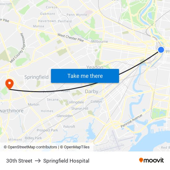 30th Street to Springfield Hospital map