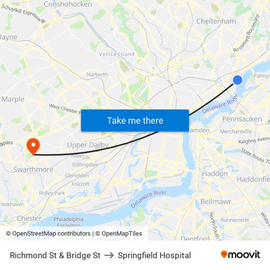 Richmond St & Bridge St to Springfield Hospital map