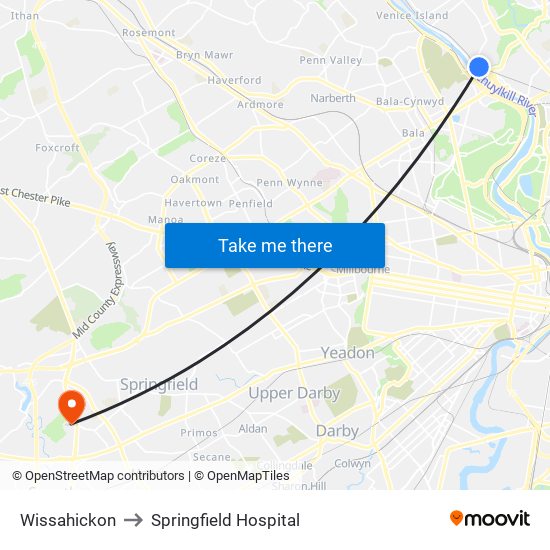 Wissahickon to Springfield Hospital map