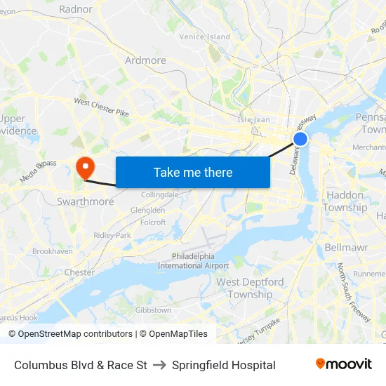 Columbus Blvd & Race St to Springfield Hospital map