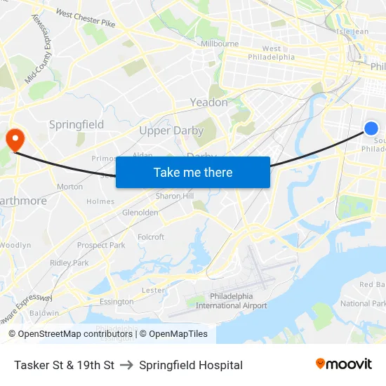 Tasker St & 19th St to Springfield Hospital map