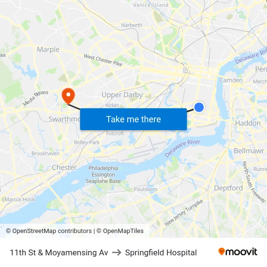 11th St & Moyamensing Av to Springfield Hospital map