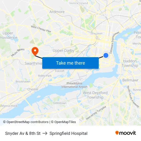 Snyder Av & 8th St to Springfield Hospital map