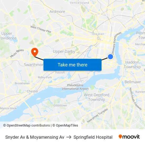 Snyder Av & Moyamensing Av to Springfield Hospital map