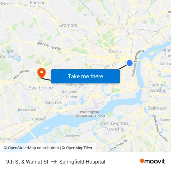 9th St & Walnut St to Springfield Hospital map