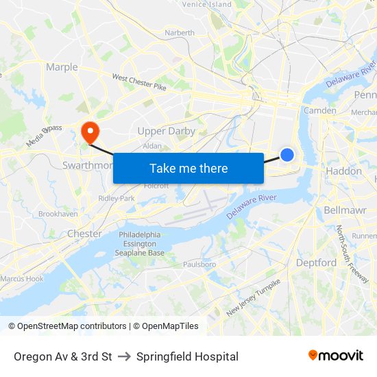 Oregon Av & 3rd St to Springfield Hospital map