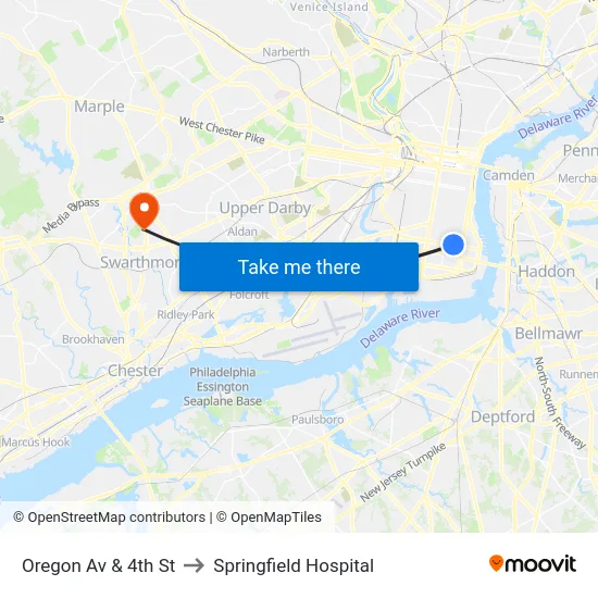 Oregon Av & 4th St to Springfield Hospital map