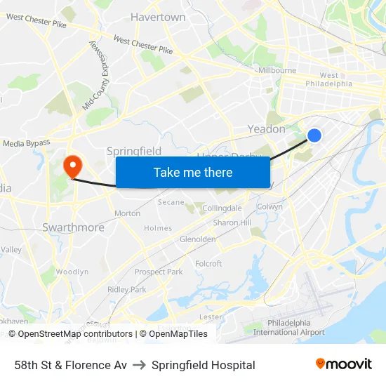 58th St & Florence Av to Springfield Hospital map